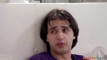 Busty stepmom annie king walks into her stepson jacking off big tit milf offers her shaved horny guy licks and fucks his stepmommy