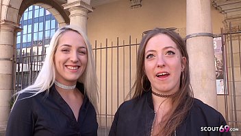German scout two crazy teens talk to ffm threesome street casting sex for cash