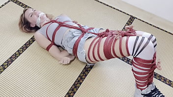 Naughty stepsister gets hogtied on the floor