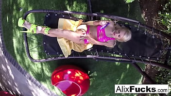 Blonde babe works her tight pussy