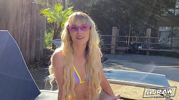 Tiny blonde takes this big dick deep into her throat