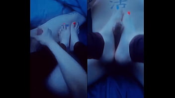 Handjob footjob split screen