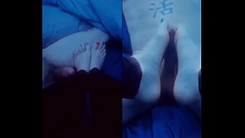 Handjob footjob split screen