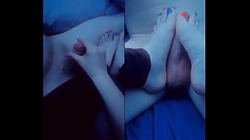 Handjob footjob split screen