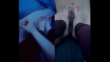 Handjob footjob split screen
