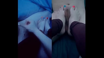 Handjob footjob split screen