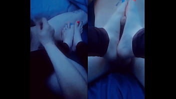 Handjob footjob split screen