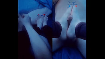 Handjob footjob split screen