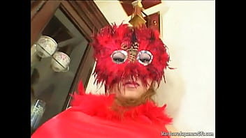 Asian girl sucks two dicks at once