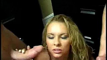 Cute blond taking two cock