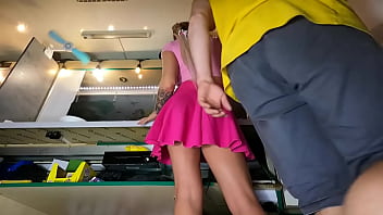 Hot slut showing her naturals boobs at work