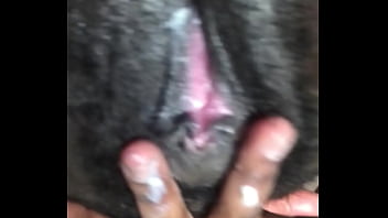 Sexy solo woman making black creamy pretty pussy cum and rides dildo sex toy homemade