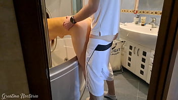 She was trying to clean the bath while i was fucking her