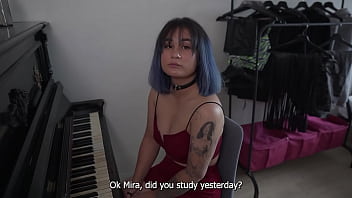 Submissive girl got a free piano lesson**