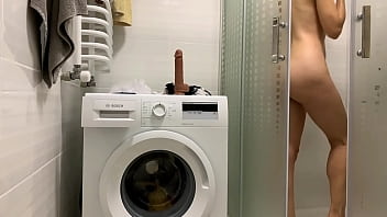 Masturbating with dildo in the bathroom while no one sees Masturbating with dildo in the bathroom while no one sees