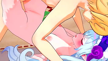 Yumemizuki massages dick and takes cum to her pussy genshin imapct hentai