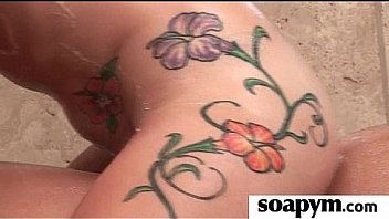 Friend gives him a soapy massage