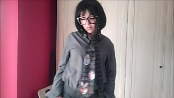 Chantal striptease with male clothes