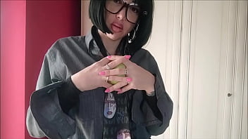 Chantal striptease with male clothes