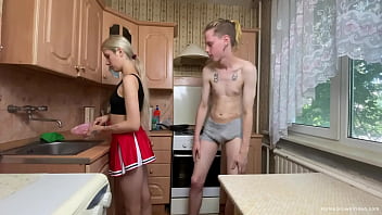 Cute amateur with puffy nipples gets fucked in the kitchen