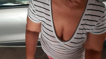 Stepmom gives me a blowjob in the parking lot