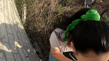 Young cocksucker swallowed cum behind the garages