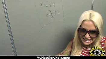 Ebony slut fucks a white gloryhole cock in her first interracial scene 16