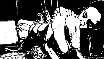 Animation lesbian girl licking big feet of amazon woman