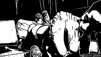 Animation lesbian girl licking big feet of amazon woman