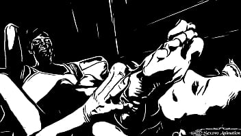 Animation lesbian girl licking big feet of amazon woman Animation lesbian girl licking big feet of amazon woman