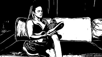 Animation lesbian girl licking big feet of amazon woman