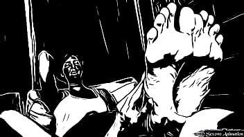 Animation lesbian girl licking big feet of amazon woman Animation lesbian girl licking big feet of amazon woman