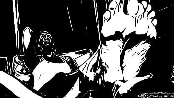 Animation lesbian girl licking big feet of amazon woman