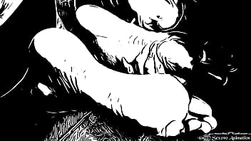Animation lesbian girl licking big feet of amazon woman