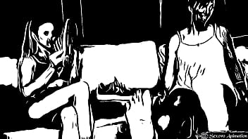Animation lesbian girl licking big feet of amazon woman