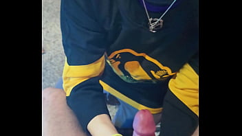 Hockey milf sucks cock on her knees
