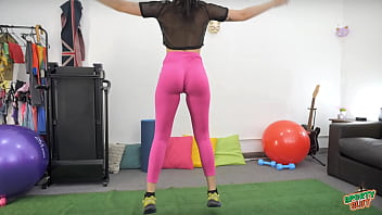Heart shaped butt skinny slutty brunette big cameltoe in super tight leggings
