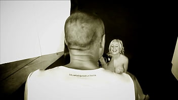 Sexy blonde with big boobs savannah gold wearing fishnet stockings indulges her food