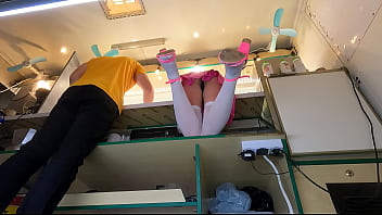 Pretty babe working with no panties on