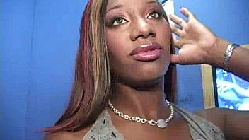 Ebony hottie milking cocks in the gloryhole 8