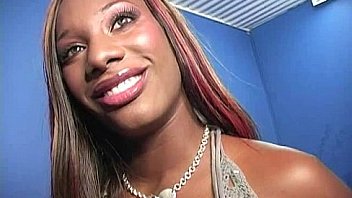 Ebony hottie milking cocks in the gloryhole 8