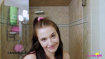 Aspiring brunette model enjoys a sensual bath