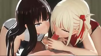 They are giving a boy a blowjob