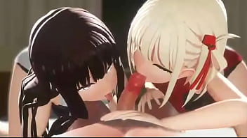 They are giving a boy a blowjob