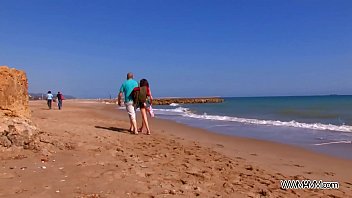 Myfirstpublic b brunette convince dude on the beach to fuck her wet pussy