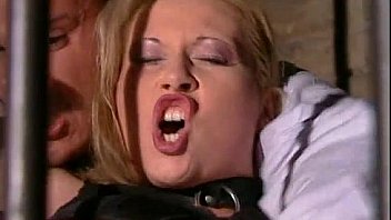 Unleashed blonde slave b fucked in a jail