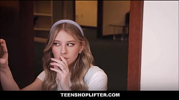 Teenshoplifter tiny blonde teen find a vhs tape of cute black teen caught shoplifting getting fucked by security guard & masturbates to it