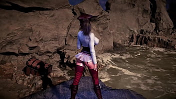 Leader of thieves lara croft shows her tanned body on the seashore