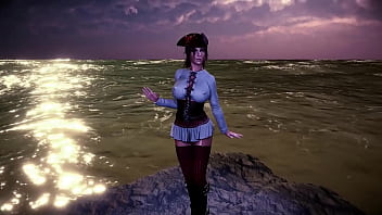 Leader of thieves lara croft shows her tanned body on the seashore