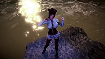 Leader of thieves lara croft shows her tanned body on the seashore